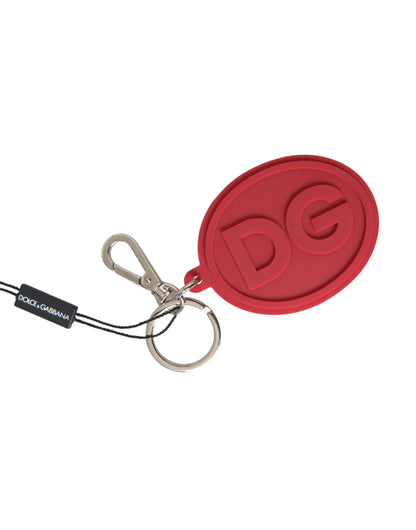 Dolce & Gabbana Red Rubber DG Logo Silver Brass Metal Keyring Keychain Dolce & Gabbana