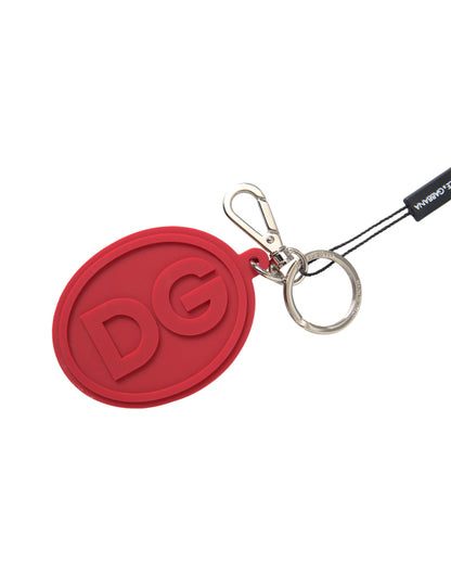 Dolce & Gabbana Red Rubber DG Logo Silver Brass Metal Keyring Keychain Dolce & Gabbana