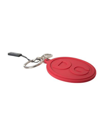 Dolce & Gabbana Red Rubber DG Logo Silver Brass Metal Keyring Keychain Dolce & Gabbana