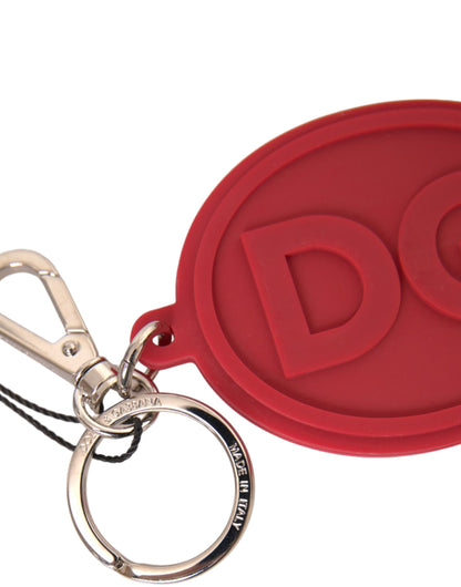 Dolce & Gabbana Red Rubber DG Logo Silver Brass Metal Keyring Keychain Dolce & Gabbana