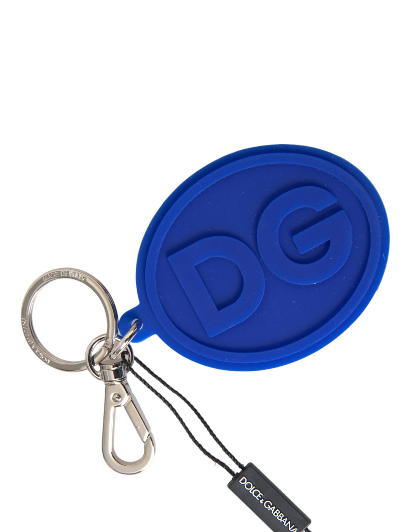 Dolce & Gabbana Blue Rubber DG Logo Silver Brass Metal Keyring Keychain Dolce & Gabbana