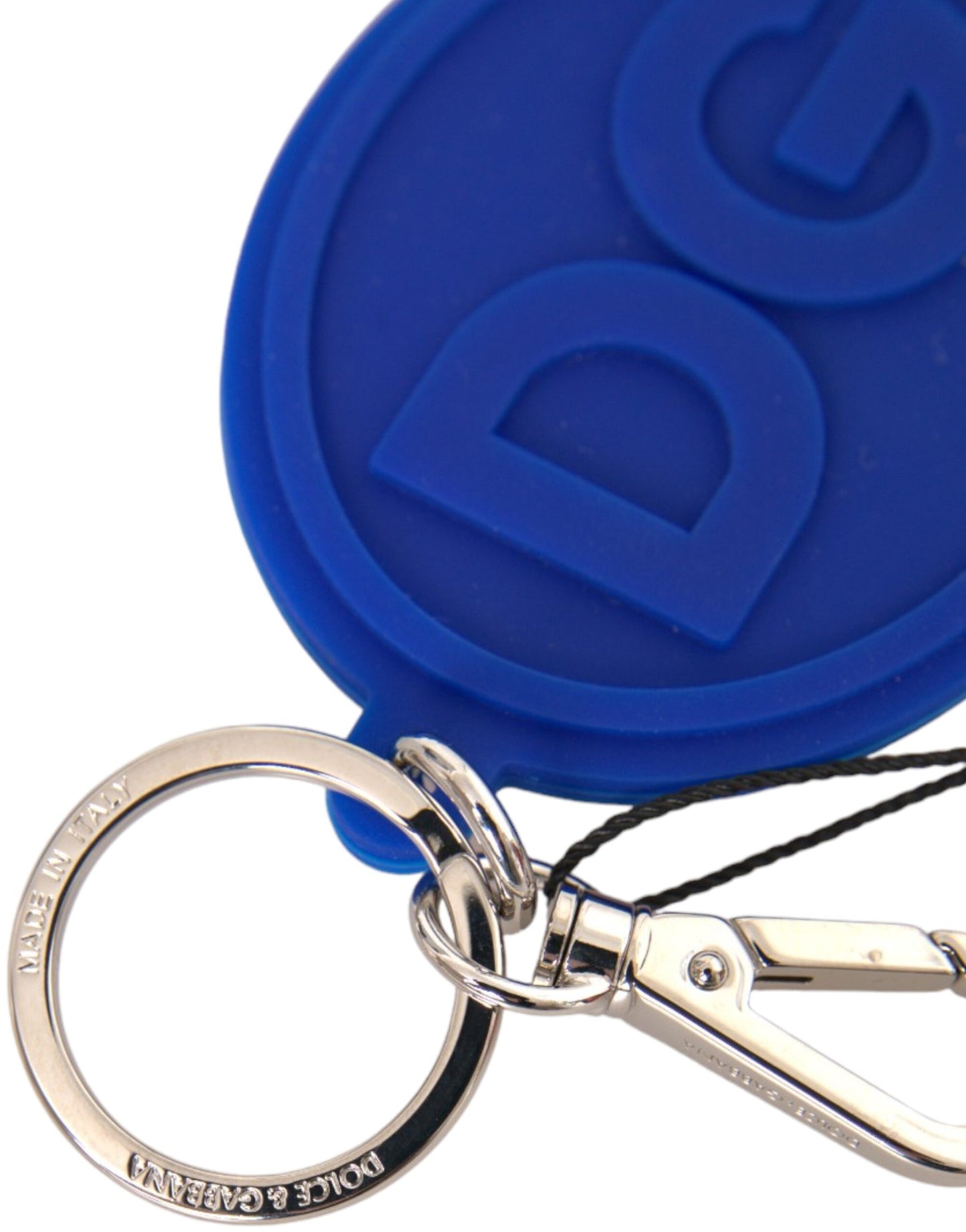 Dolce & Gabbana Blue Rubber DG Logo Silver Brass Metal Keyring Keychain Dolce & Gabbana