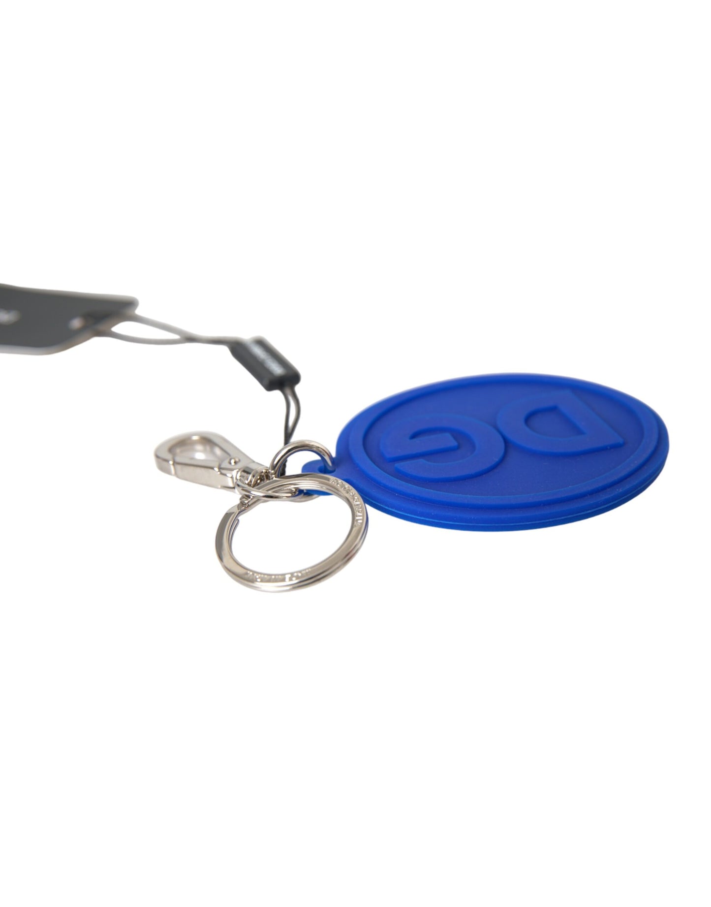 Dolce & Gabbana Blue Rubber DG Logo Silver Brass Metal Keyring Keychain Dolce & Gabbana