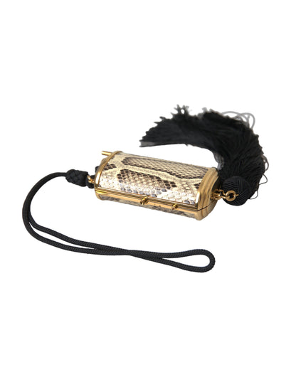 Dolce & Gabbana Beige Exotic Leather Mini Mirror Tassel Make Up Holder Bag Dolce & Gabbana