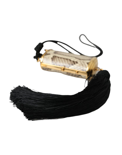 Dolce & Gabbana Beige Exotic Leather Mini Mirror Tassel Make Up Holder Bag Dolce & Gabbana