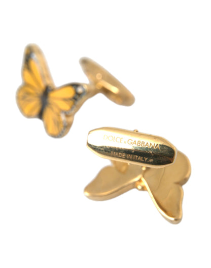 Dolce & Gabbana Gold Tone Brass Butterfly Enamel Men Cufflink Dolce & Gabbana