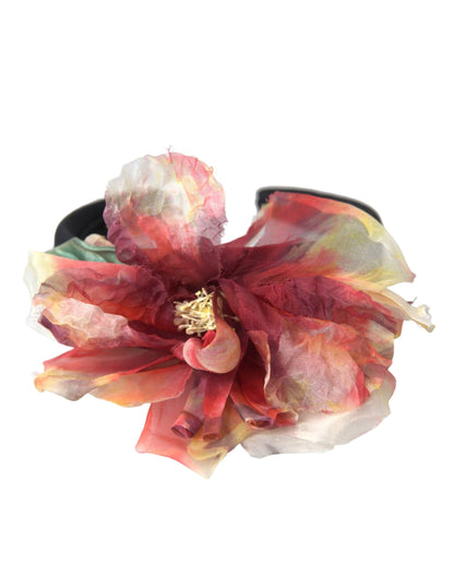 Dolce & Gabbana Rose Pink Silk Floral Black Tiara Women Hairband Diadem Dolce & Gabbana