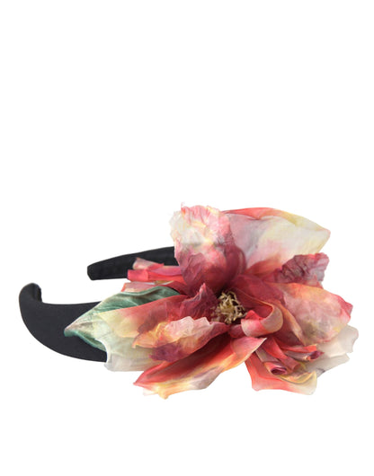 Dolce & Gabbana Rose Pink Silk Floral Black Tiara Women Hairband Diadem Dolce & Gabbana