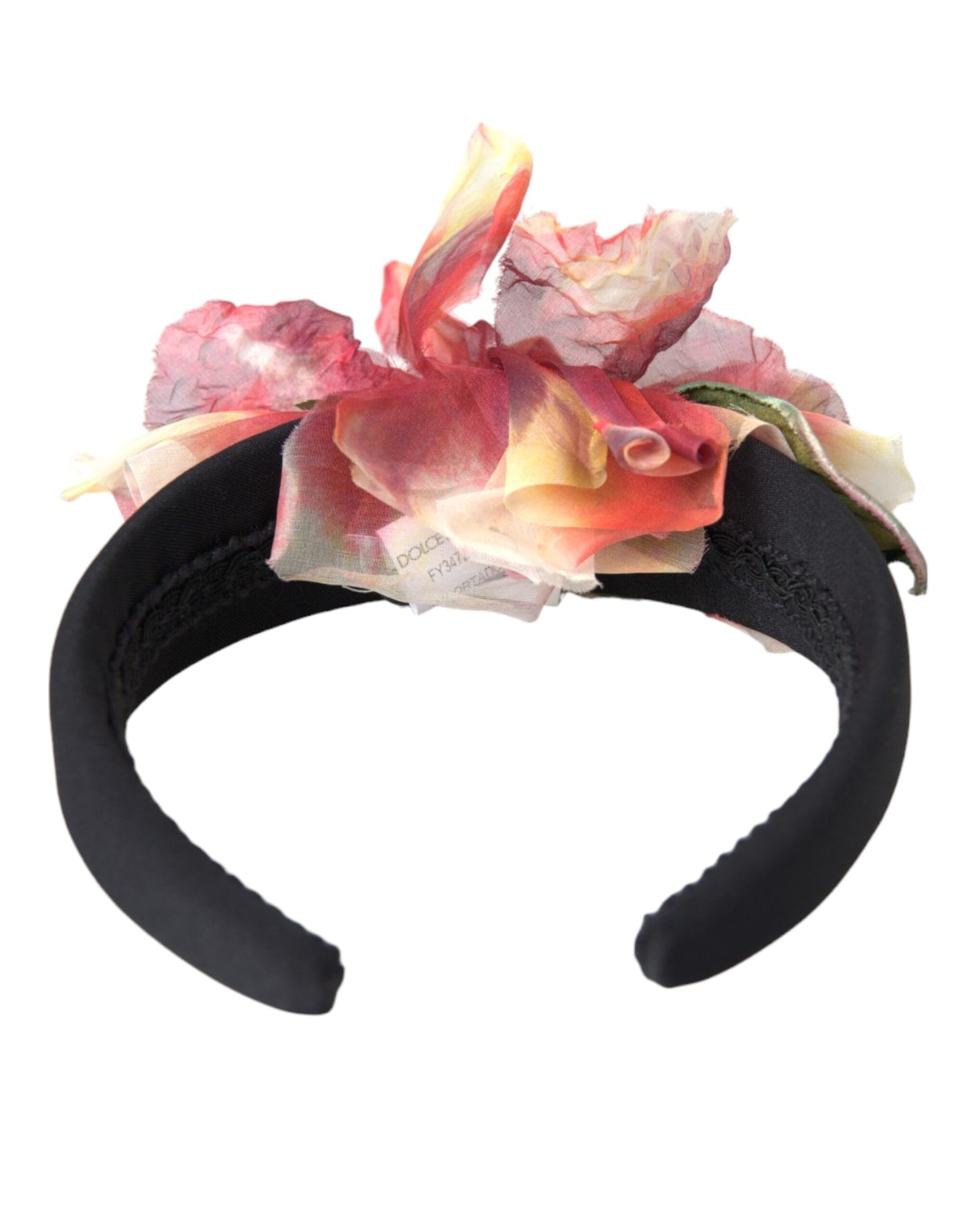 Dolce & Gabbana Rose Pink Silk Floral Black Tiara Women Hairband Diadem Dolce & Gabbana