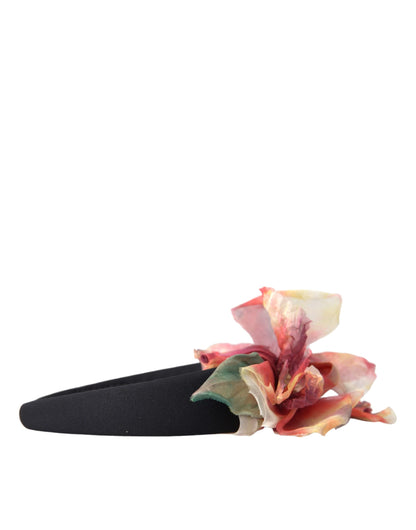 Dolce & Gabbana Rose Pink Silk Floral Black Tiara Women Hairband Diadem Dolce & Gabbana