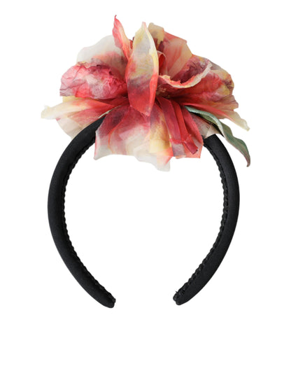 Dolce & Gabbana Rose Pink Silk Floral Black Tiara Women Hairband Diadem Dolce & Gabbana