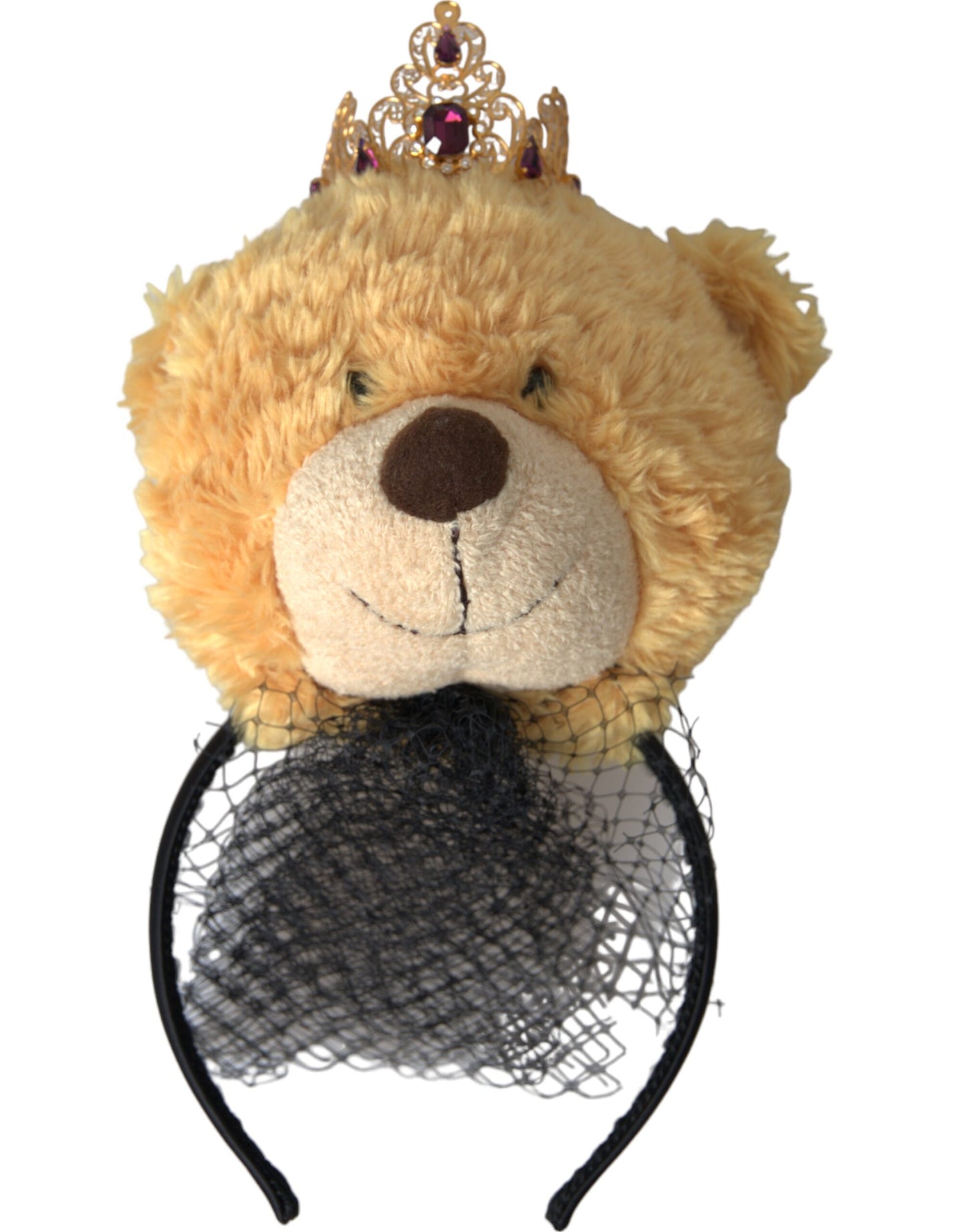 Dolce & Gabbana Brown Teddy Bear Gold Crystal Crown Hair Band Diadem Dolce & Gabbana