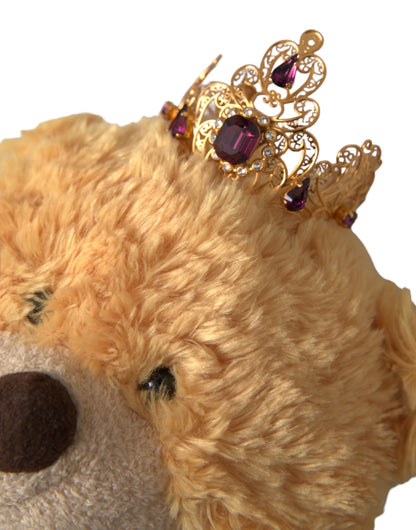 Dolce & Gabbana Brown Teddy Bear Gold Crystal Crown Hair Band Diadem Dolce & Gabbana