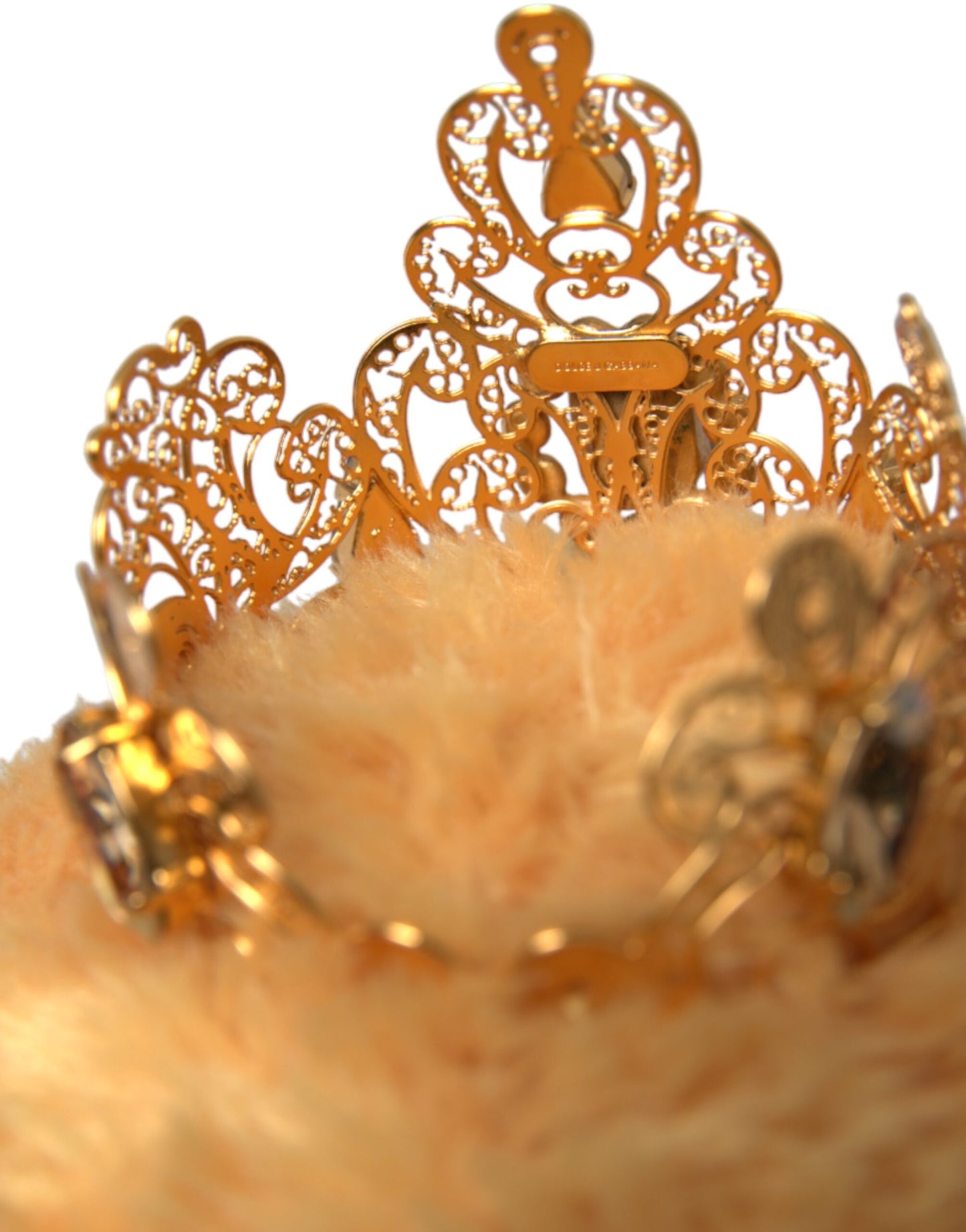 Dolce & Gabbana Brown Teddy Bear Gold Crystal Crown Hair Band Diadem Dolce & Gabbana