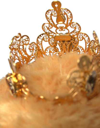 Dolce & Gabbana Brown Teddy Bear Gold Crystal Crown Hair Band Diadem Dolce & Gabbana