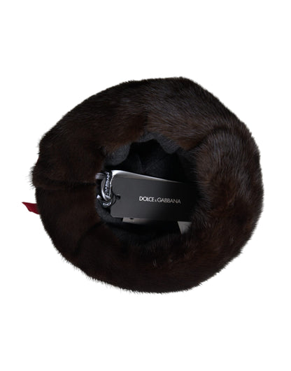 Dolce & Gabbana Dark Brown Mink Fur Gold Crystal Crown Hat Dolce & Gabbana