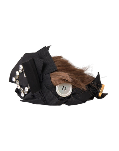 Dolce & Gabbana Black Crystal Button Brown Hair Women Headband Diadem Dolce & Gabbana