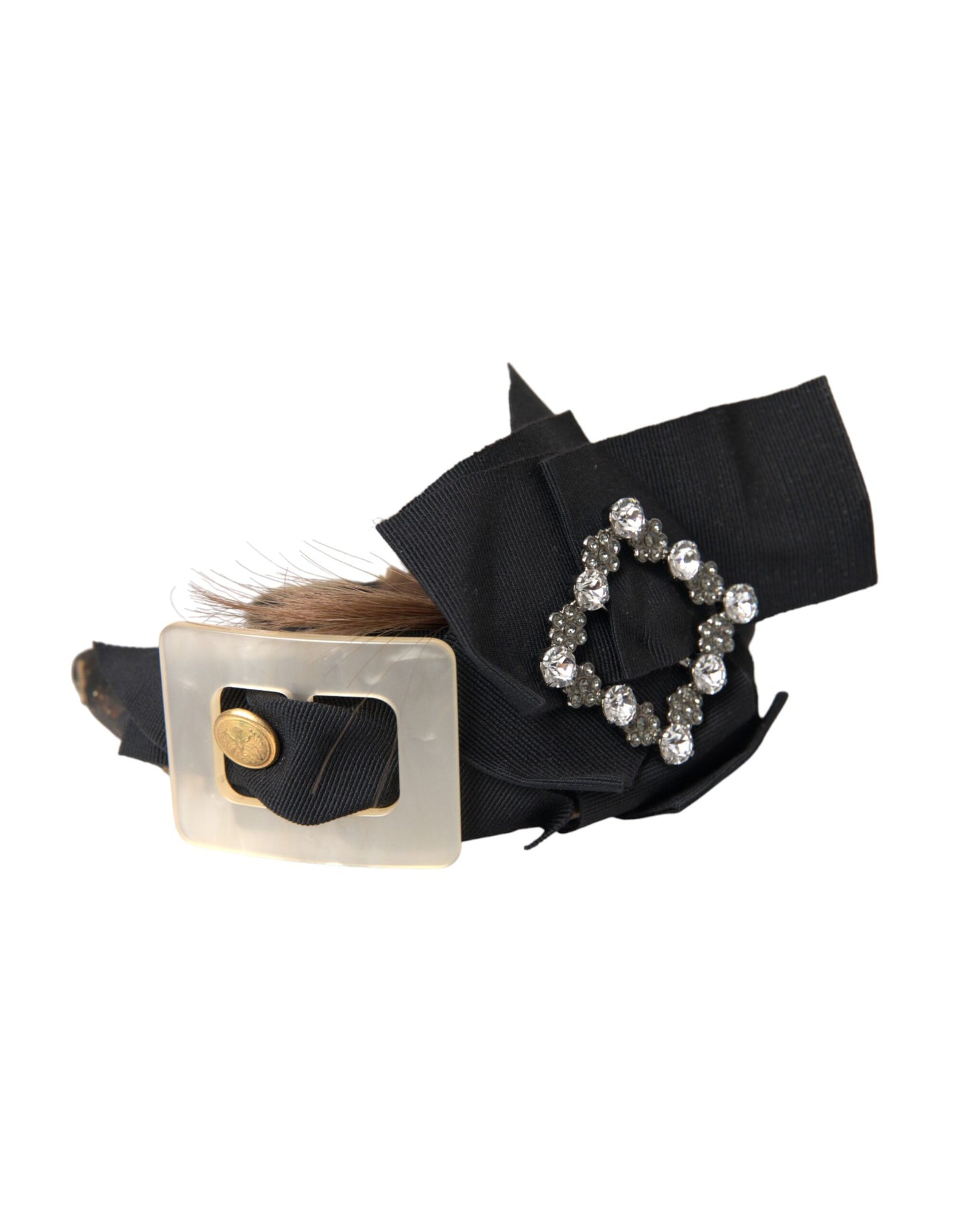 Dolce & Gabbana Black Crystal Button Brown Hair Women Headband Diadem Dolce & Gabbana