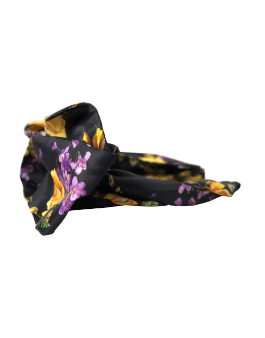 Dolce & Gabbana Black Floral Applique Silk Women Headband Diadem Dolce & Gabbana