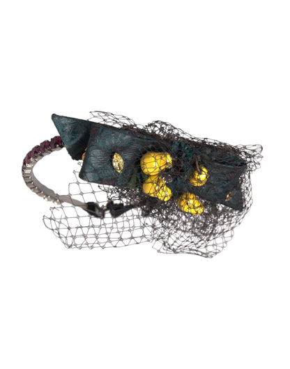 Dolce & Gabbana Black Lemons Sicily Purple Crystal Net Headband Diadem Dolce & Gabbana