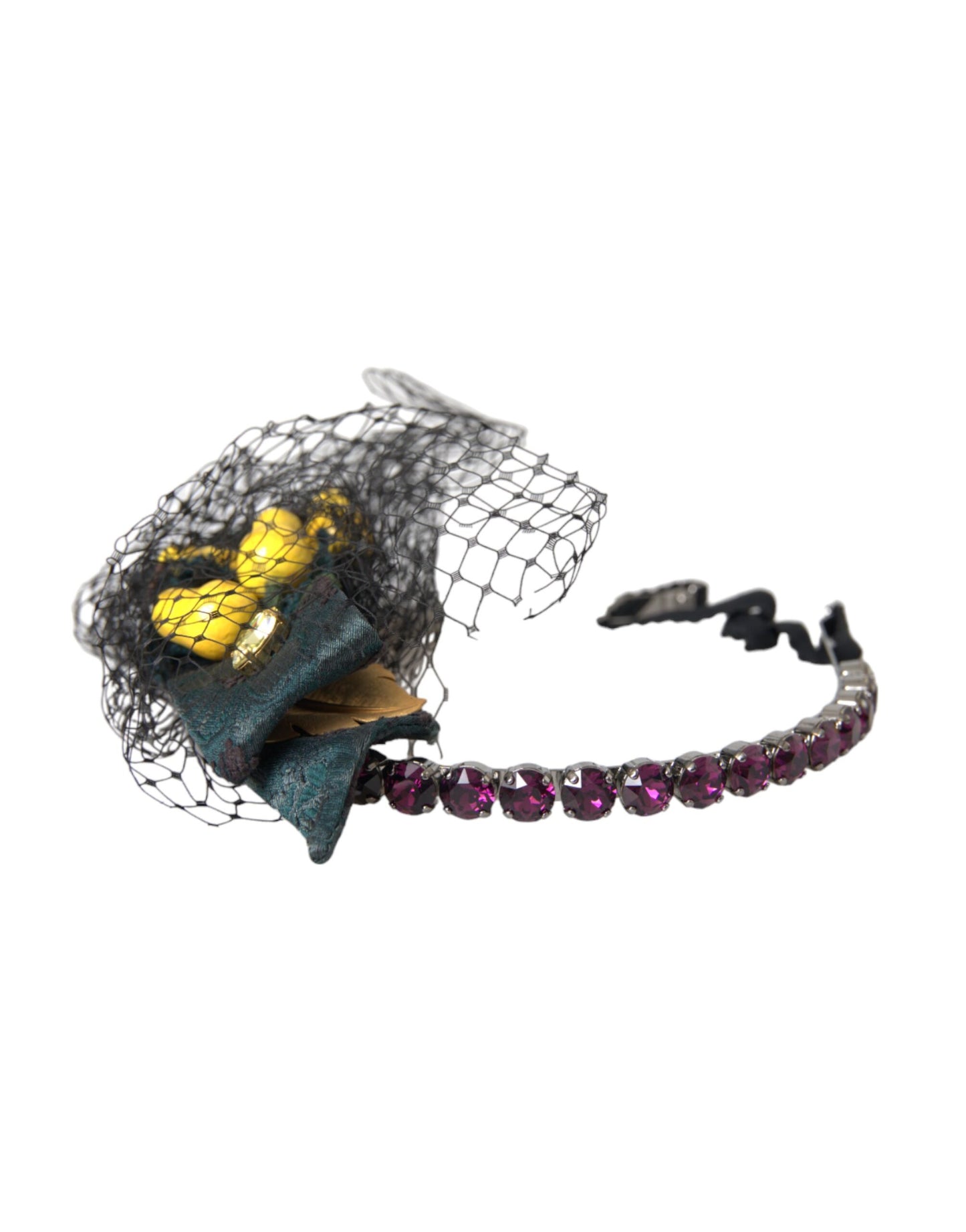 Dolce & Gabbana Black Lemons Sicily Purple Crystal Net Headband Diadem Dolce & Gabbana