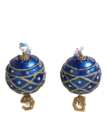 Dolce & Gabbana Gold Brass Blue Dangle Christmas Ball Crystal Clip On Earrings Dolce & Gabbana