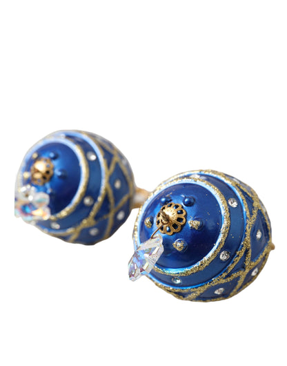 Dolce & Gabbana Gold Brass Blue Dangle Christmas Ball Crystal Clip On Earrings Dolce & Gabbana