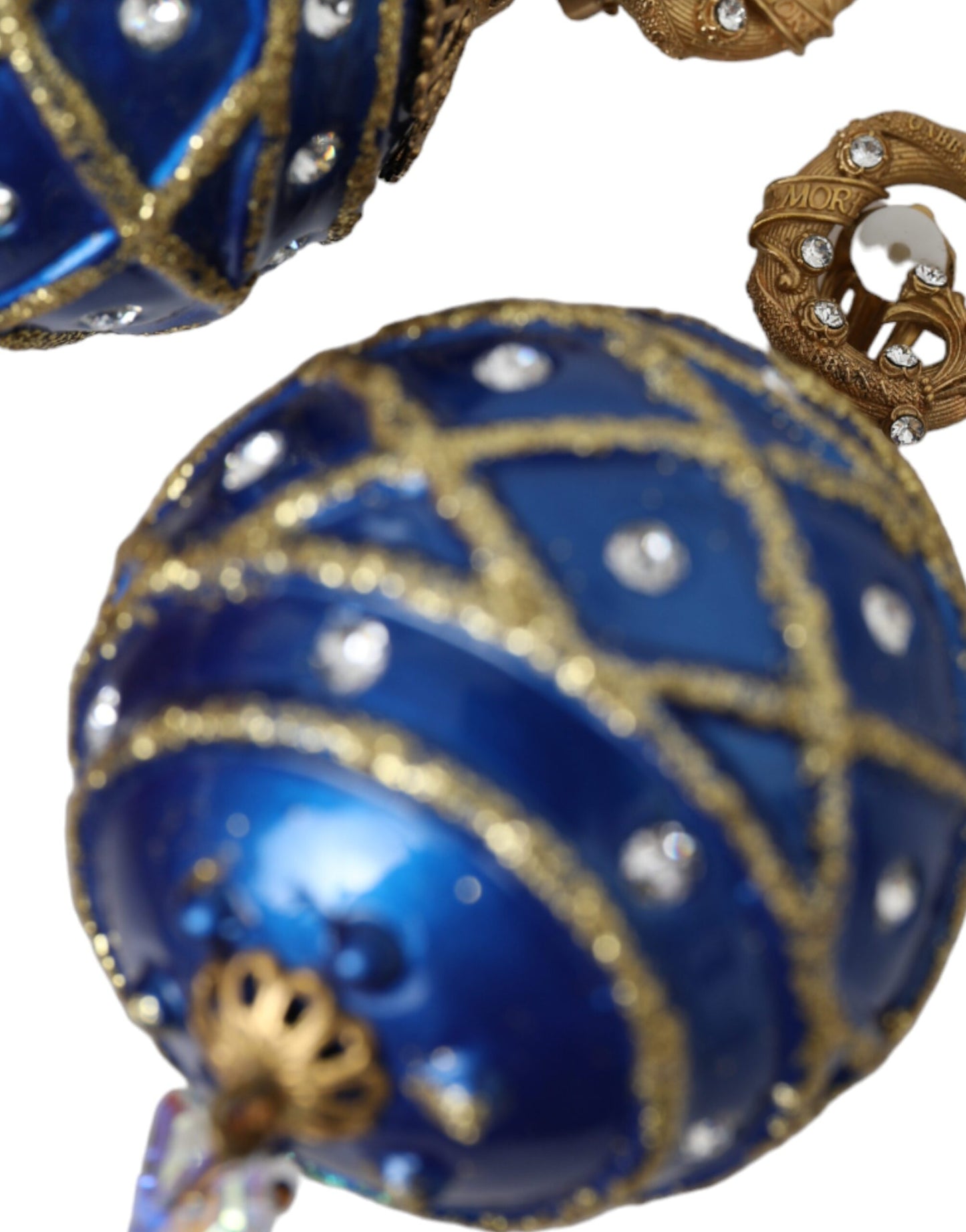 Dolce & Gabbana Gold Brass Blue Dangle Christmas Ball Crystal Clip On Earrings Dolce & Gabbana