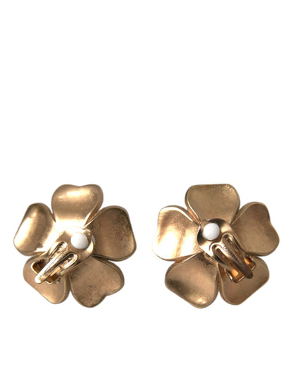 Dolce & Gabbana Gold Tone Maxi Faux Pearl Floral Clip-on Jewelry Earrings Dolce & Gabbana