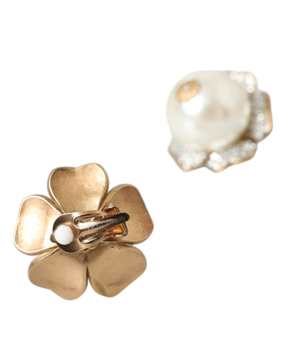 Dolce & Gabbana Gold Tone Maxi Faux Pearl Floral Clip-on Jewelry Earrings Dolce & Gabbana