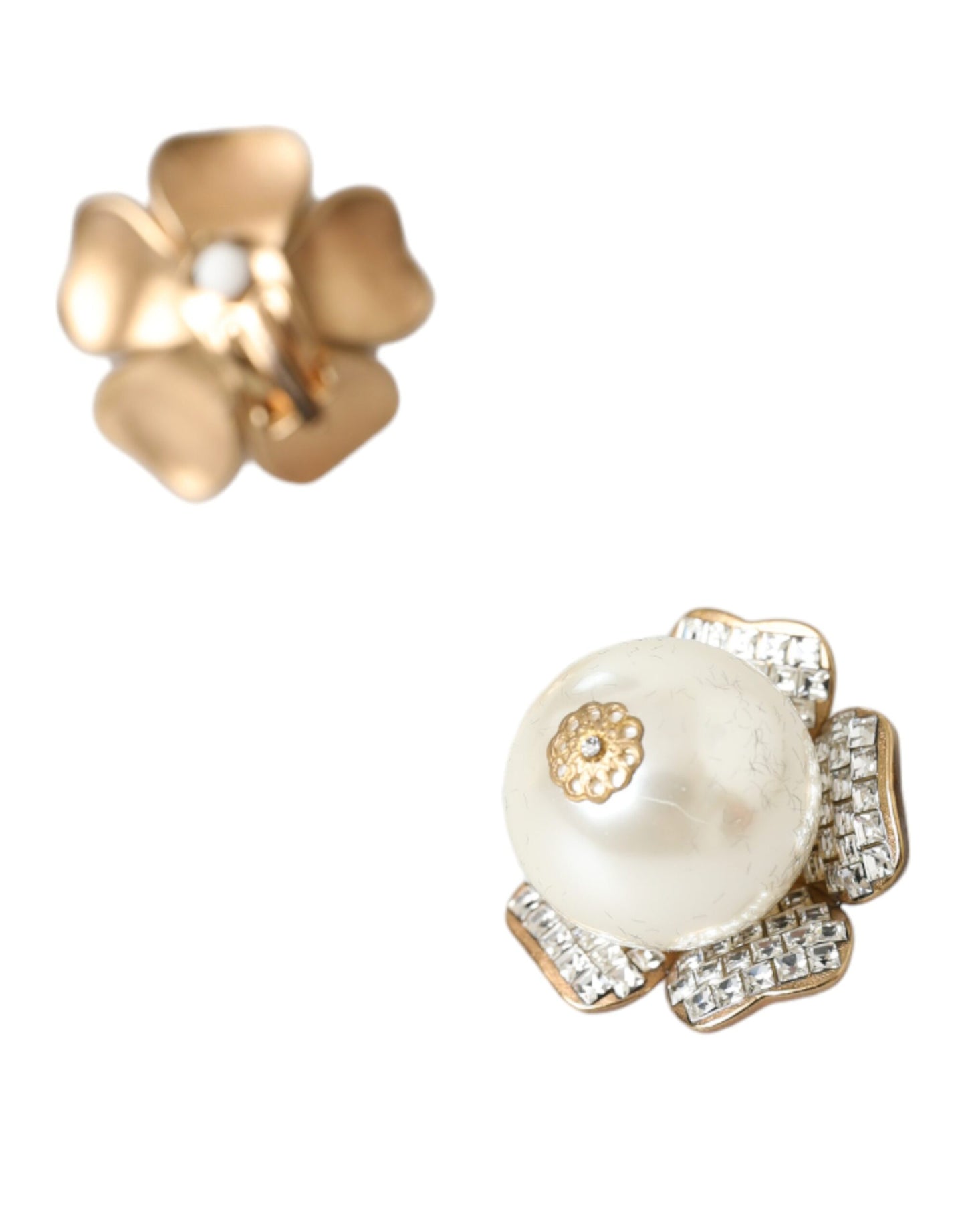 Dolce & Gabbana Gold Tone Maxi Faux Pearl Floral Clip-on Jewelry Earrings Dolce & Gabbana