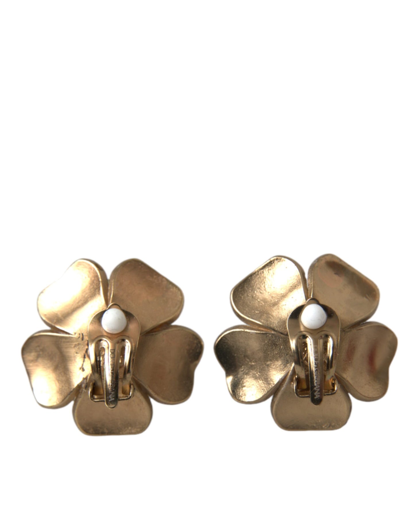 Dolce & Gabbana Gold Tone Maxi Faux Pearl Floral Clip-on Jewelry Earrings Dolce & Gabbana