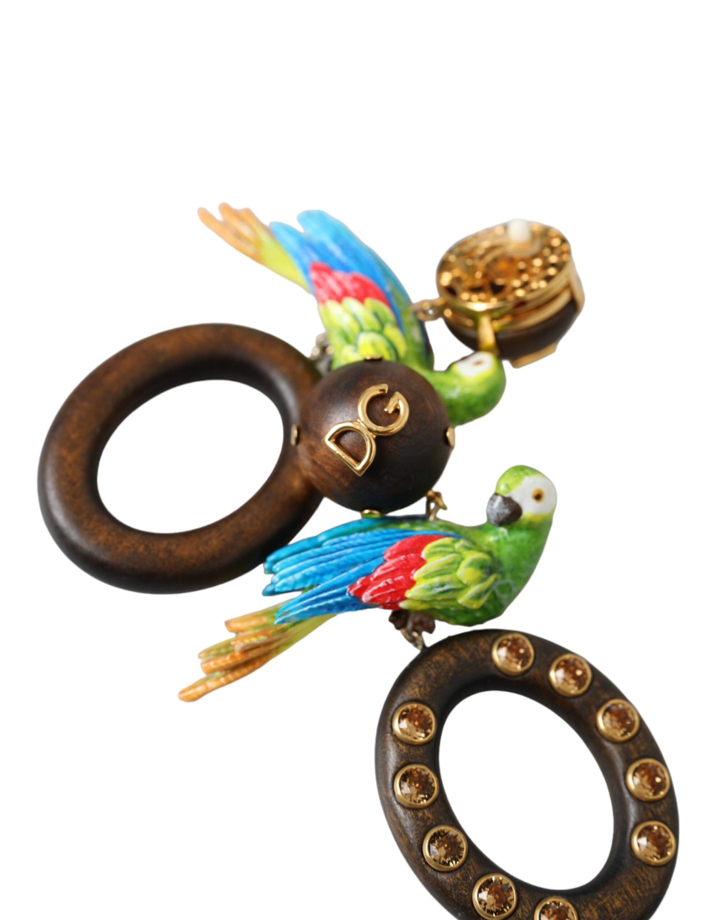 Dolce & Gabbana Multicolor Parrot Wood Brass Crystal Embellished Earrings Dolce & Gabbana