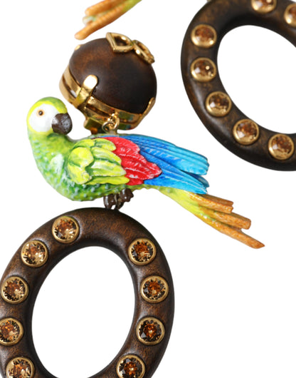 Dolce & Gabbana Multicolor Parrot Wood Brass Crystal Embellished Earrings Dolce & Gabbana