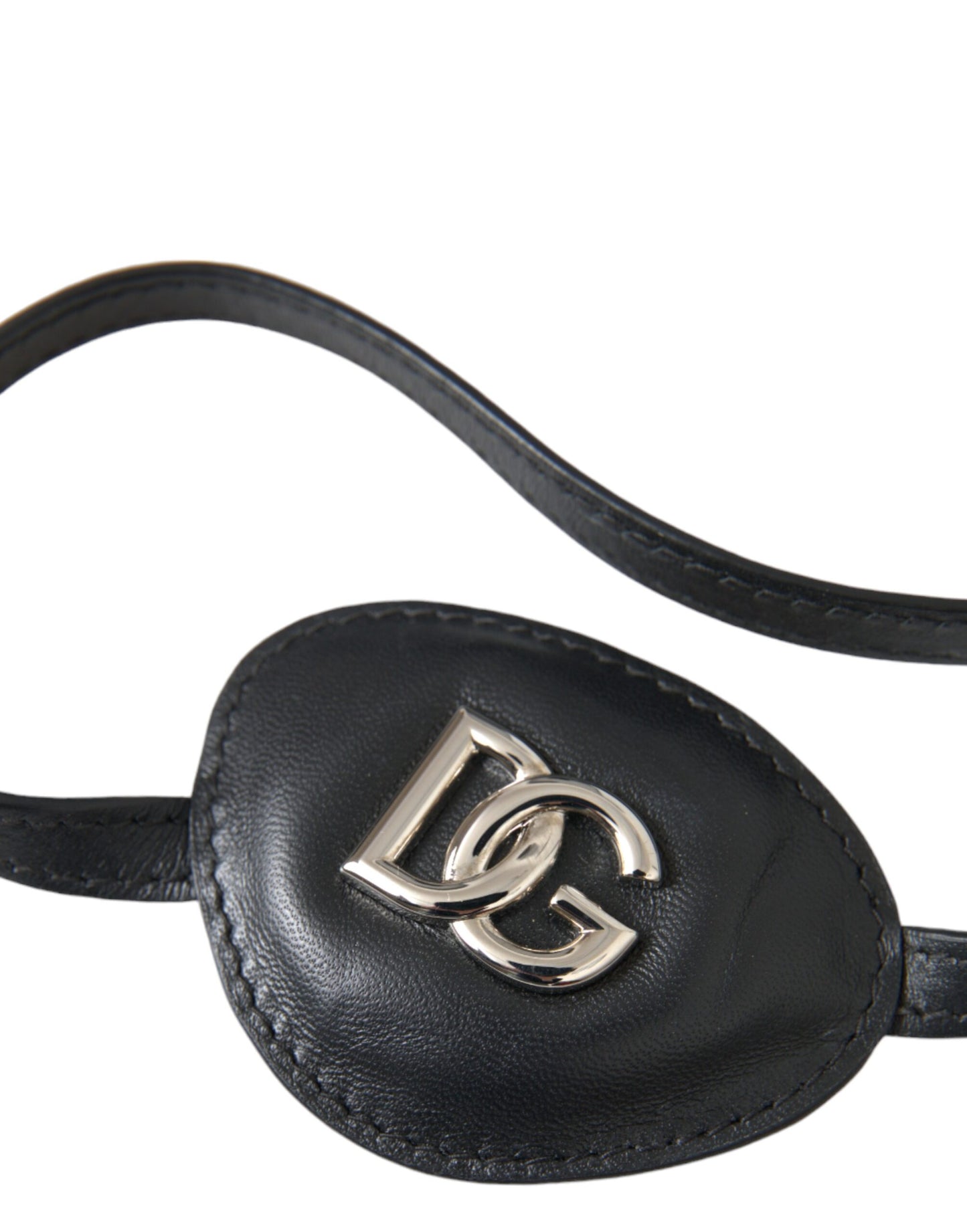 Dolce & Gabbana Black Calfskin Leather Metal DG Logo Eye Patch Dolce & Gabbana