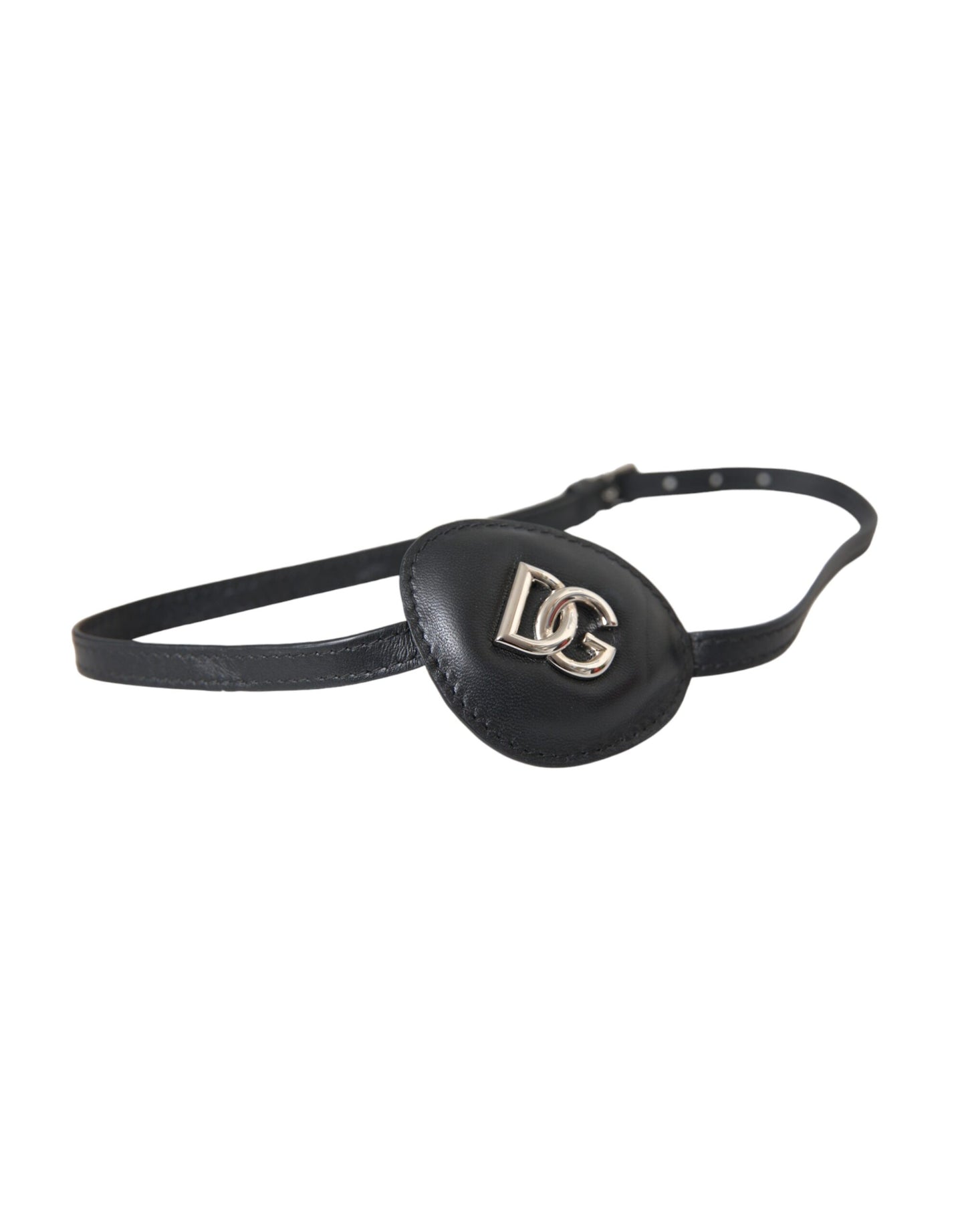 Dolce & Gabbana Black Calfskin Leather Metal DG Logo Eye Patch Dolce & Gabbana