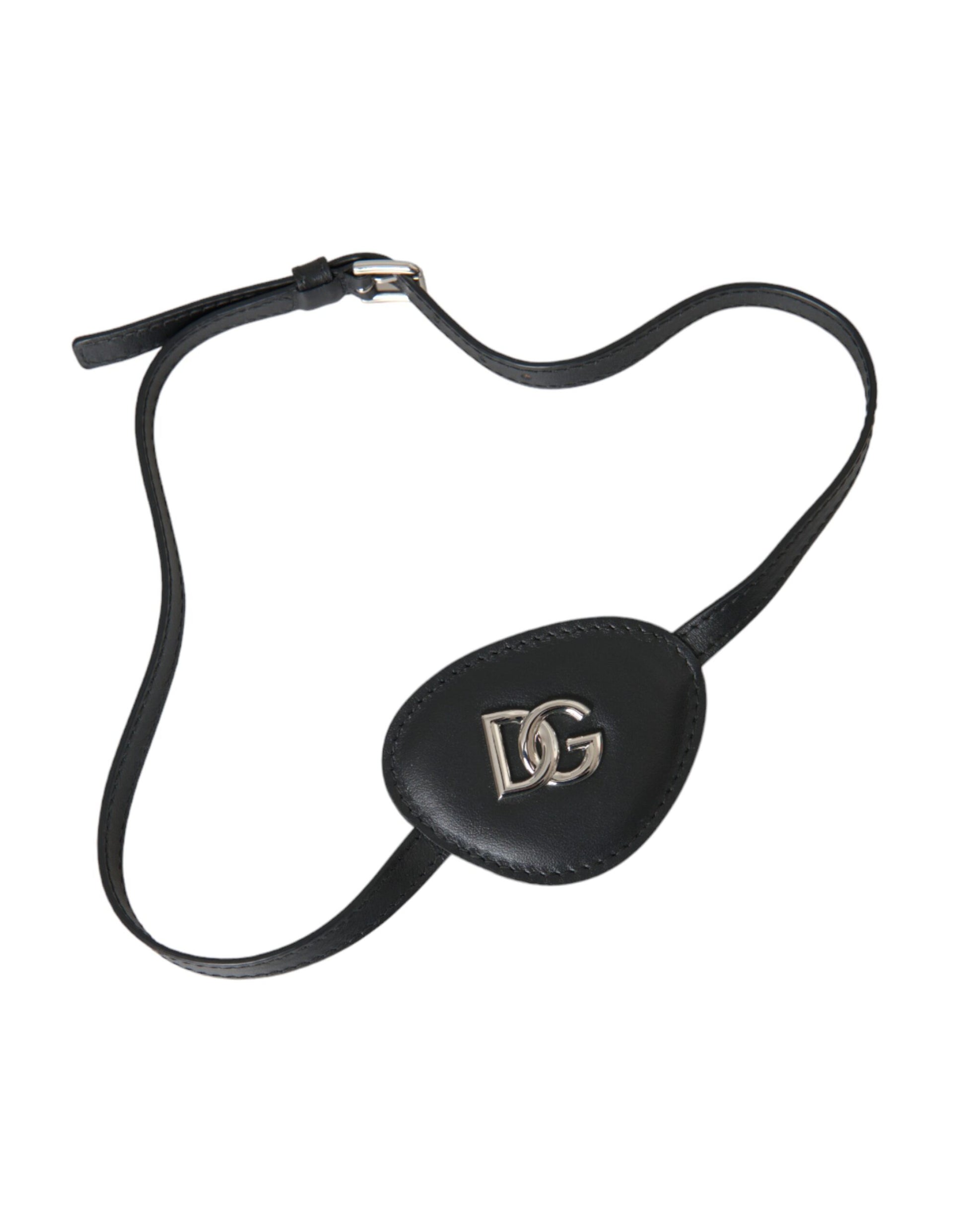 Dolce & Gabbana Black Calfskin Leather Metal DG Logo Eye Patch