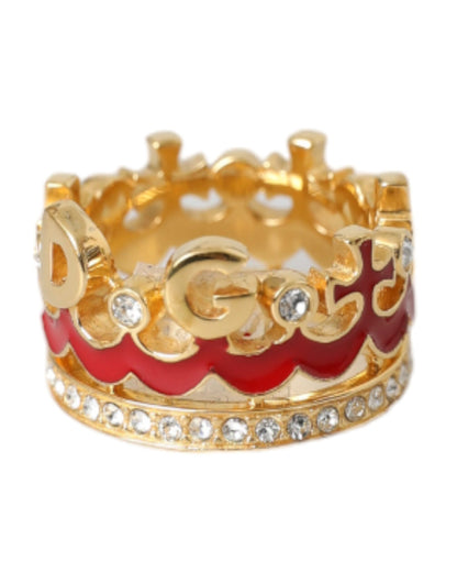 Dolce & Gabbana Gold Tone BrassCrystal Enamel DG CROWN Statement Ring Dolce & Gabbana