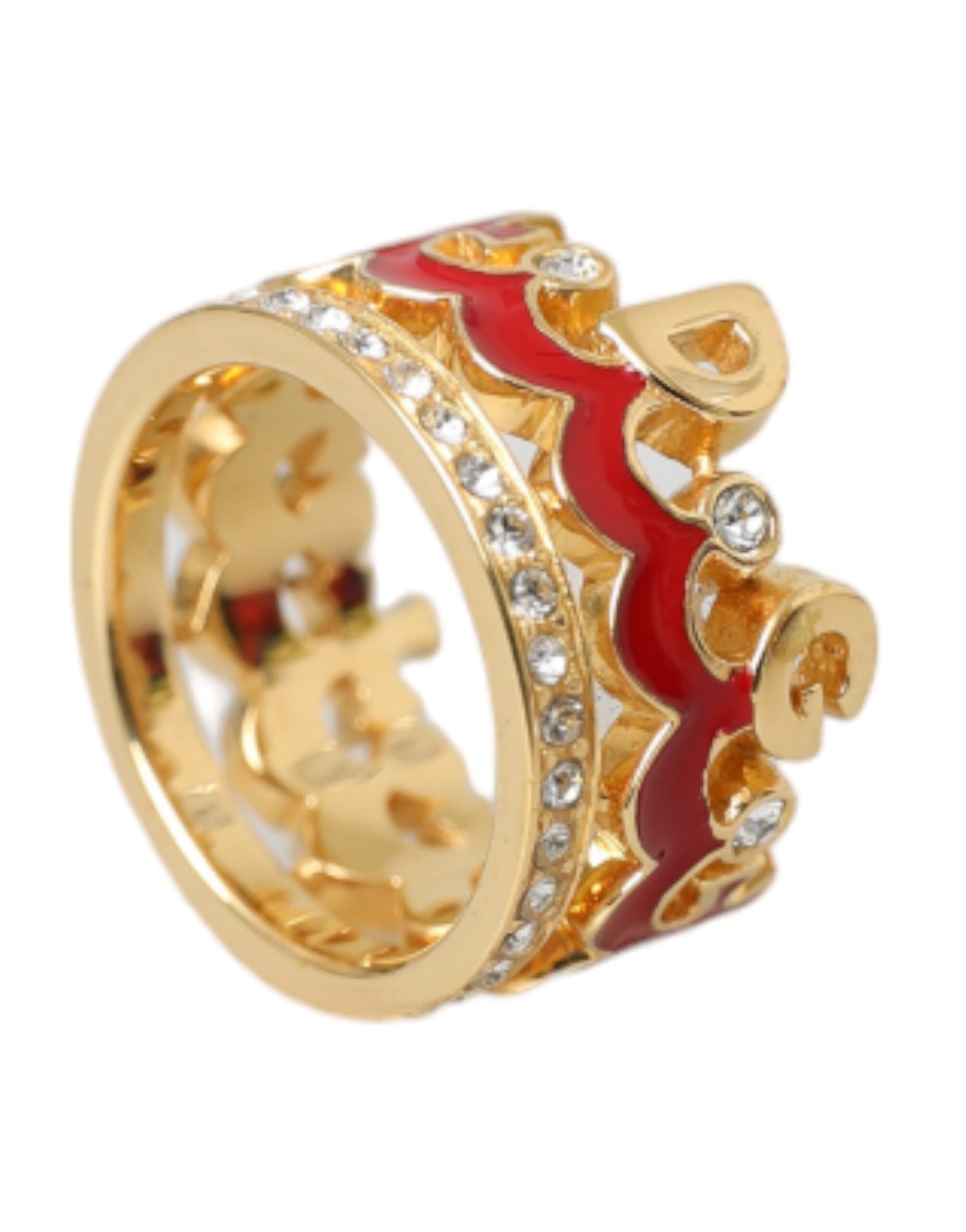 Dolce & Gabbana Gold Tone BrassCrystal Enamel DG CROWN Statement Ring Dolce & Gabbana