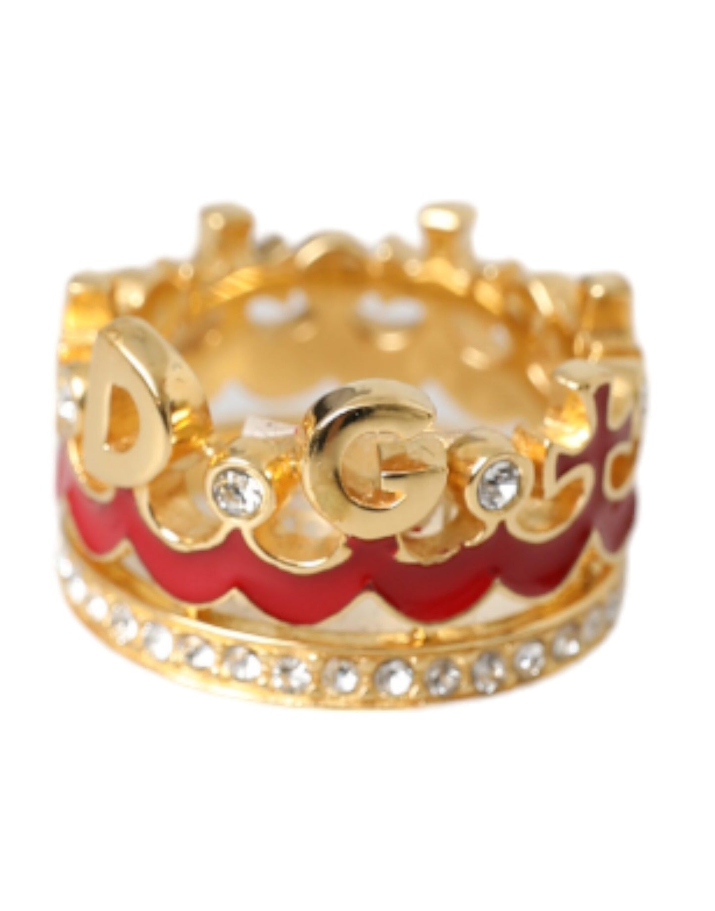 Dolce & Gabbana Gold Tone BrassCrystal Enamel DG CROWN Statement Ring Dolce & Gabbana