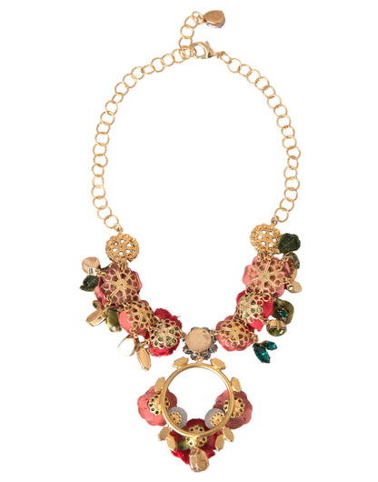 Dolce & Gabbana Gold Brass Link Chain RosePetal Crystal Pendant Necklace Dolce & Gabbana