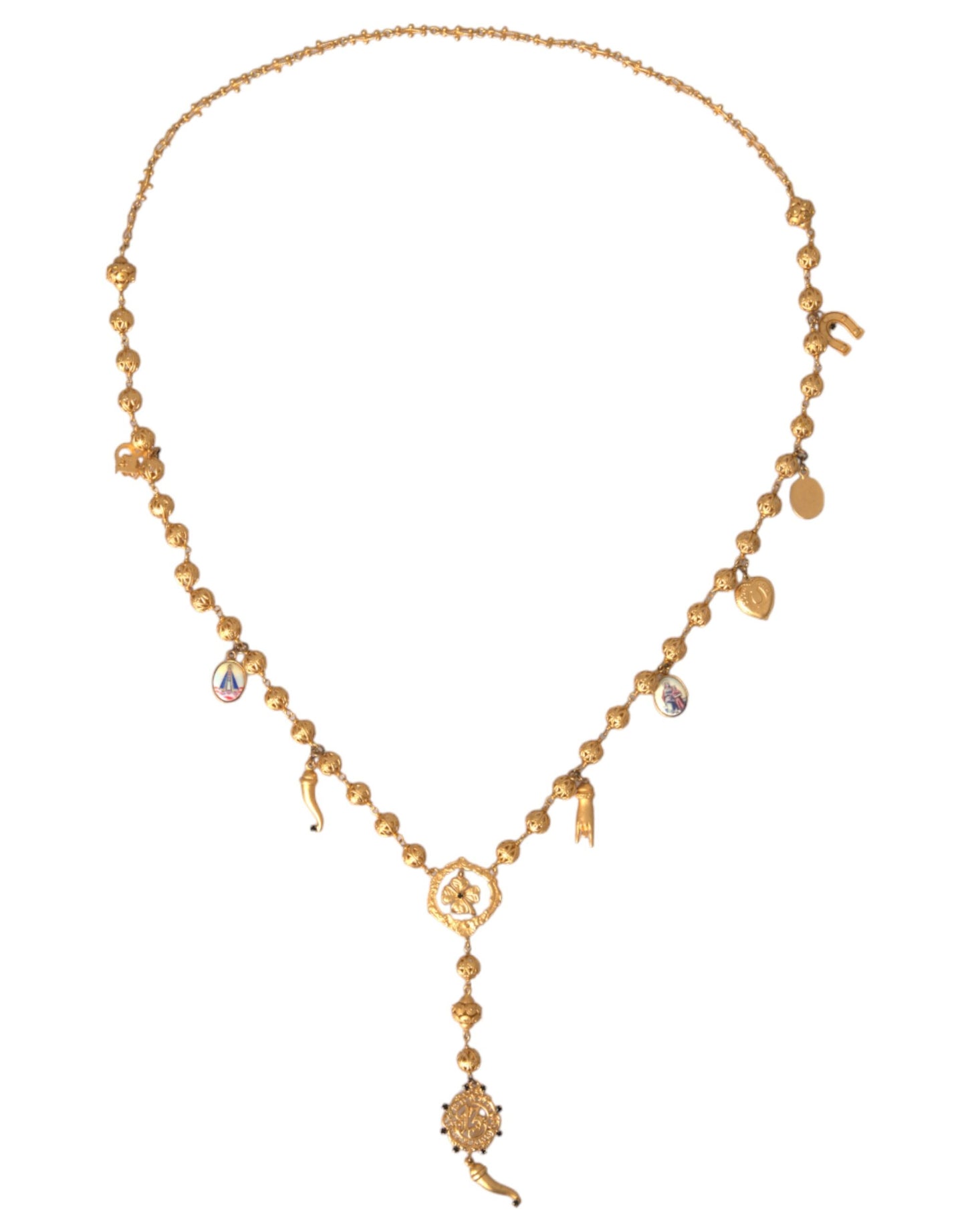 Dolce & Gabbana Gold Tone Chain Brass Beaded Statement Sicily Necklace Dolce & Gabbana