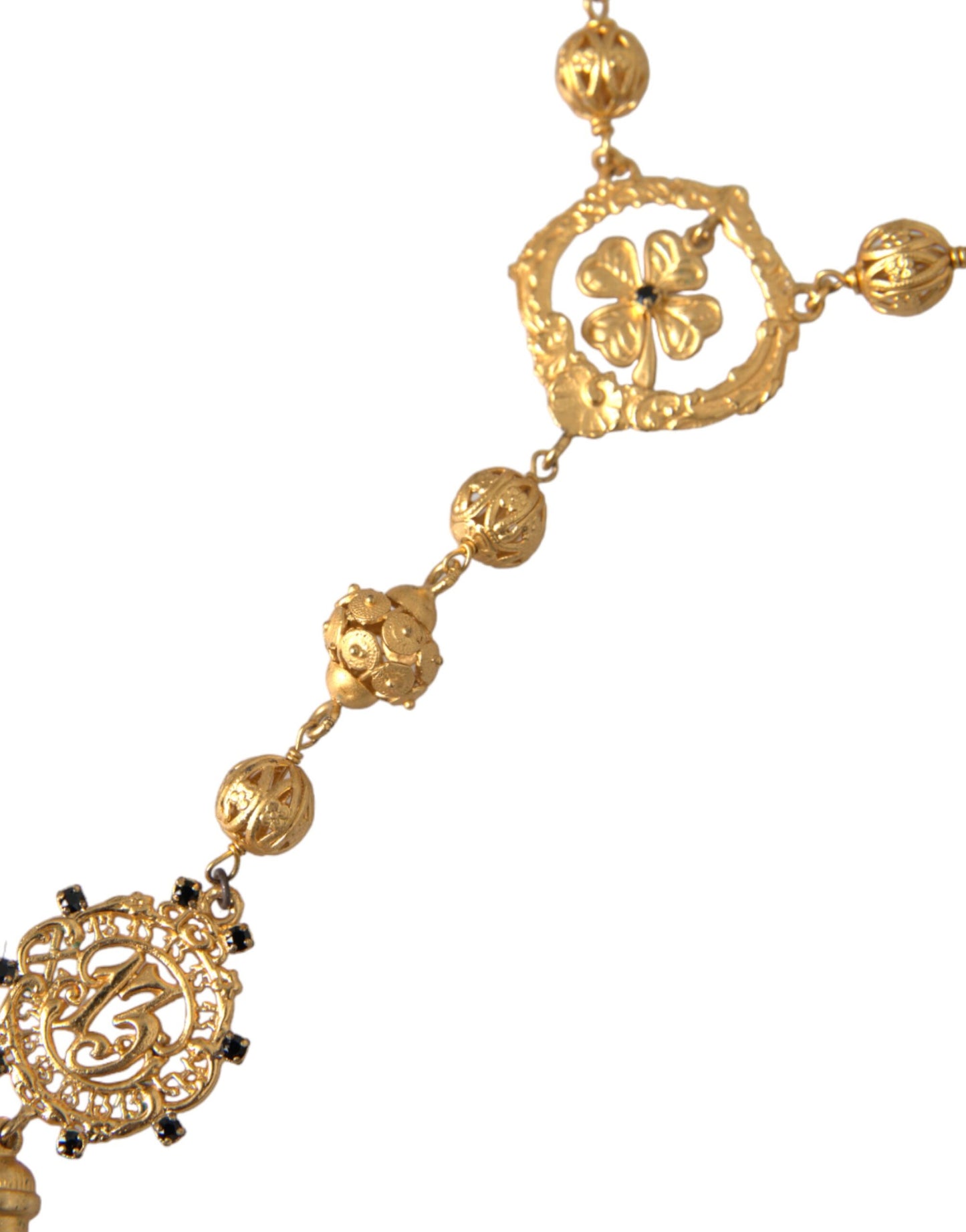 Dolce & Gabbana Gold Tone Chain Brass Beaded Statement Sicily Necklace Dolce & Gabbana