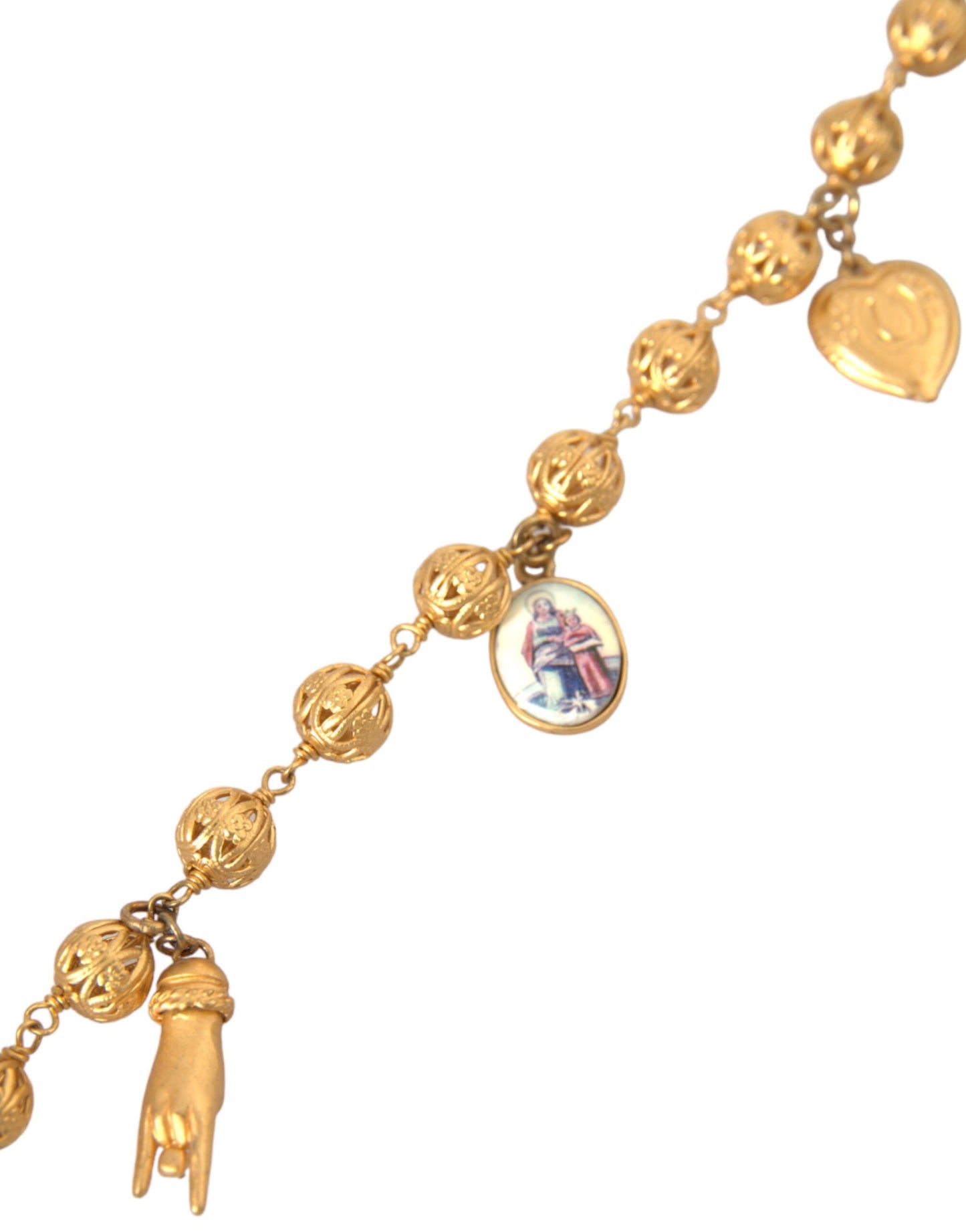 Dolce & Gabbana Gold Tone Chain Brass Beaded Statement Sicily Necklace Dolce & Gabbana