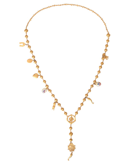 Dolce & Gabbana Gold Tone Chain Brass Beaded Statement Sicily Necklace Dolce & Gabbana