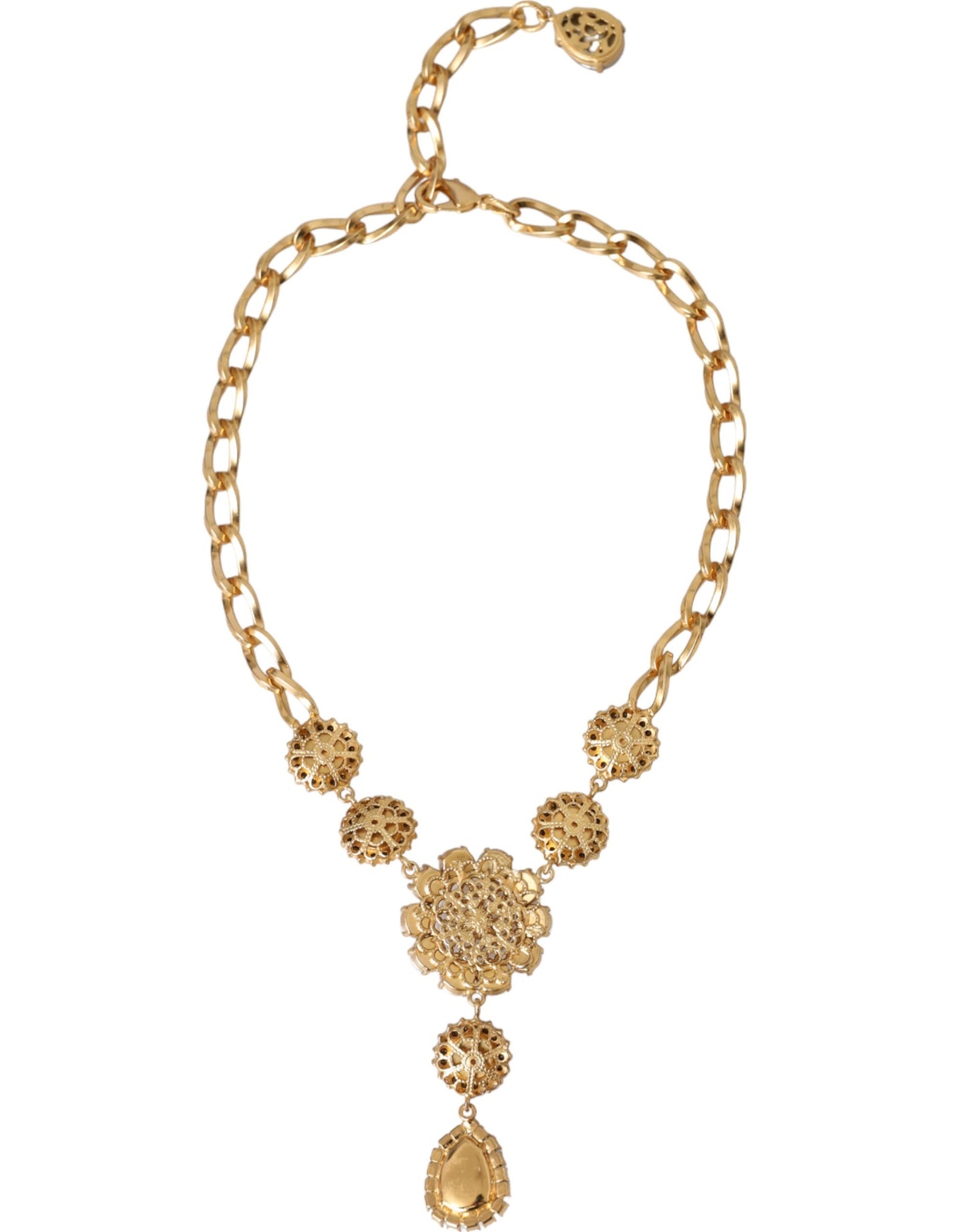 Dolce & Gabbana Gold Brass Crystal Purple Pink Pearl Pendants Necklace Dolce & Gabbana