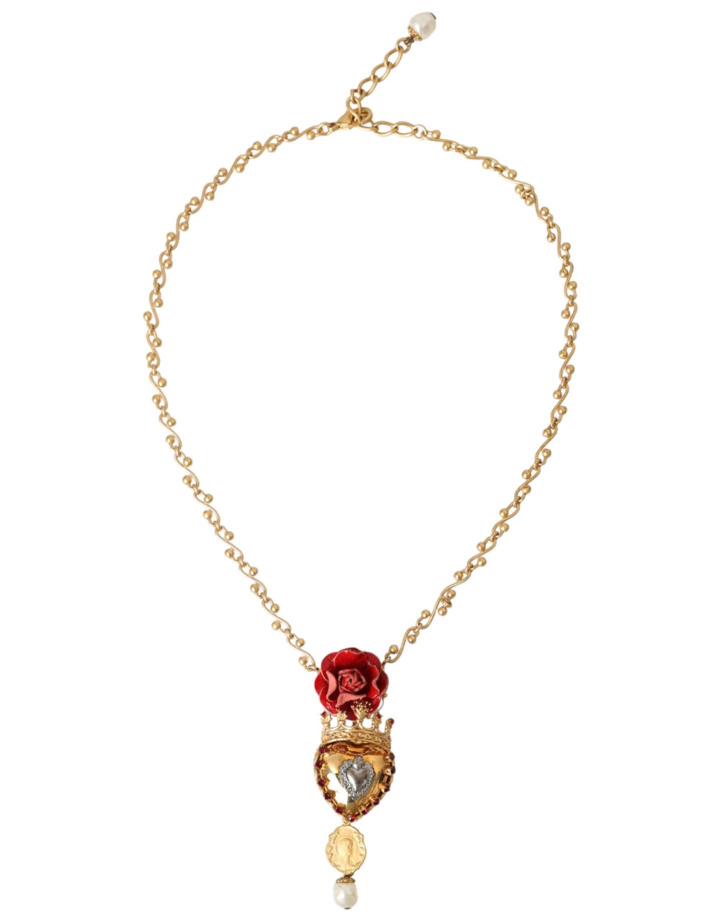 Dolce & Gabbana Gold BrassChain Sacred Heart Rose Crystal Charm Necklace Dolce & Gabbana