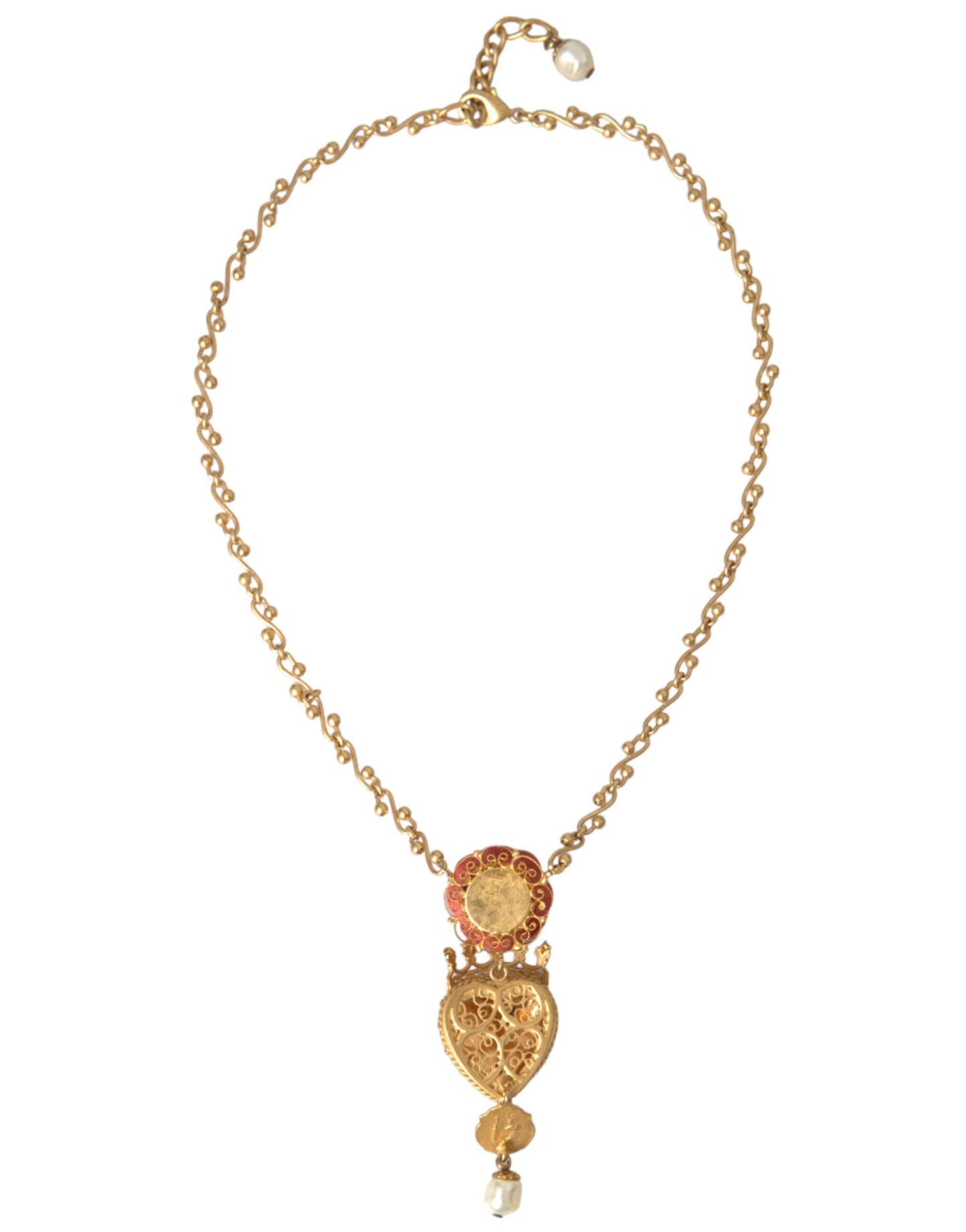 Dolce & Gabbana Gold BrassChain Sacred Heart Rose Crystal Charm Necklace Dolce & Gabbana