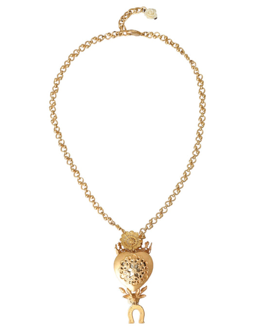 Dolce & Gabbana Gold Brass Chain Sacred Heart Crystal Charm Necklace Dolce & Gabbana