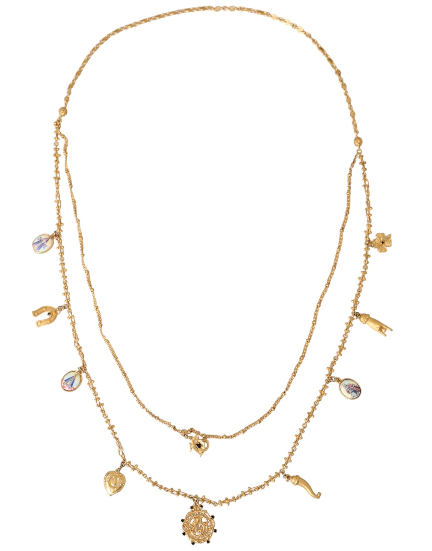 Dolce & Gabbana Gold Tone Chain Brass Charm Statement Sicily Necklace Dolce & Gabbana